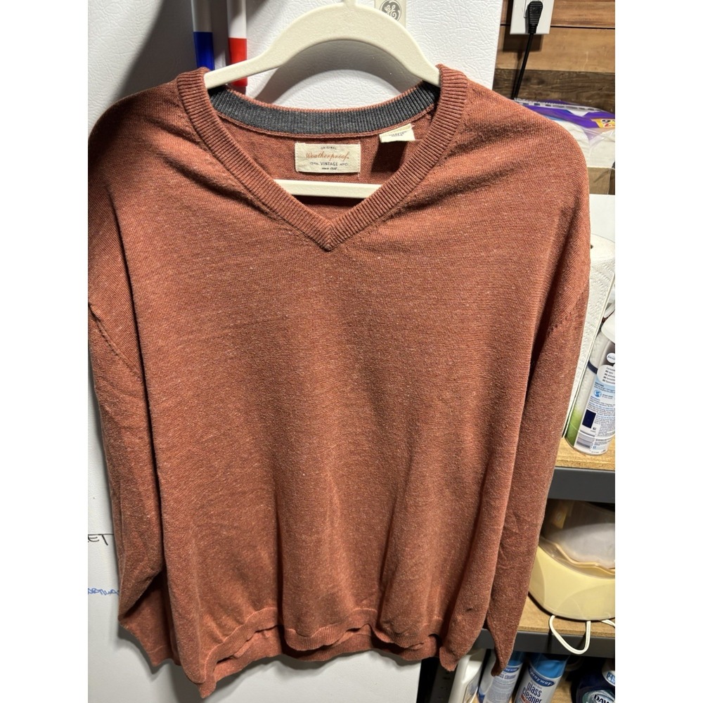 Men's Weatherproof Vintage V-Sweater XXL Burnt Orange Soft Dress Casual